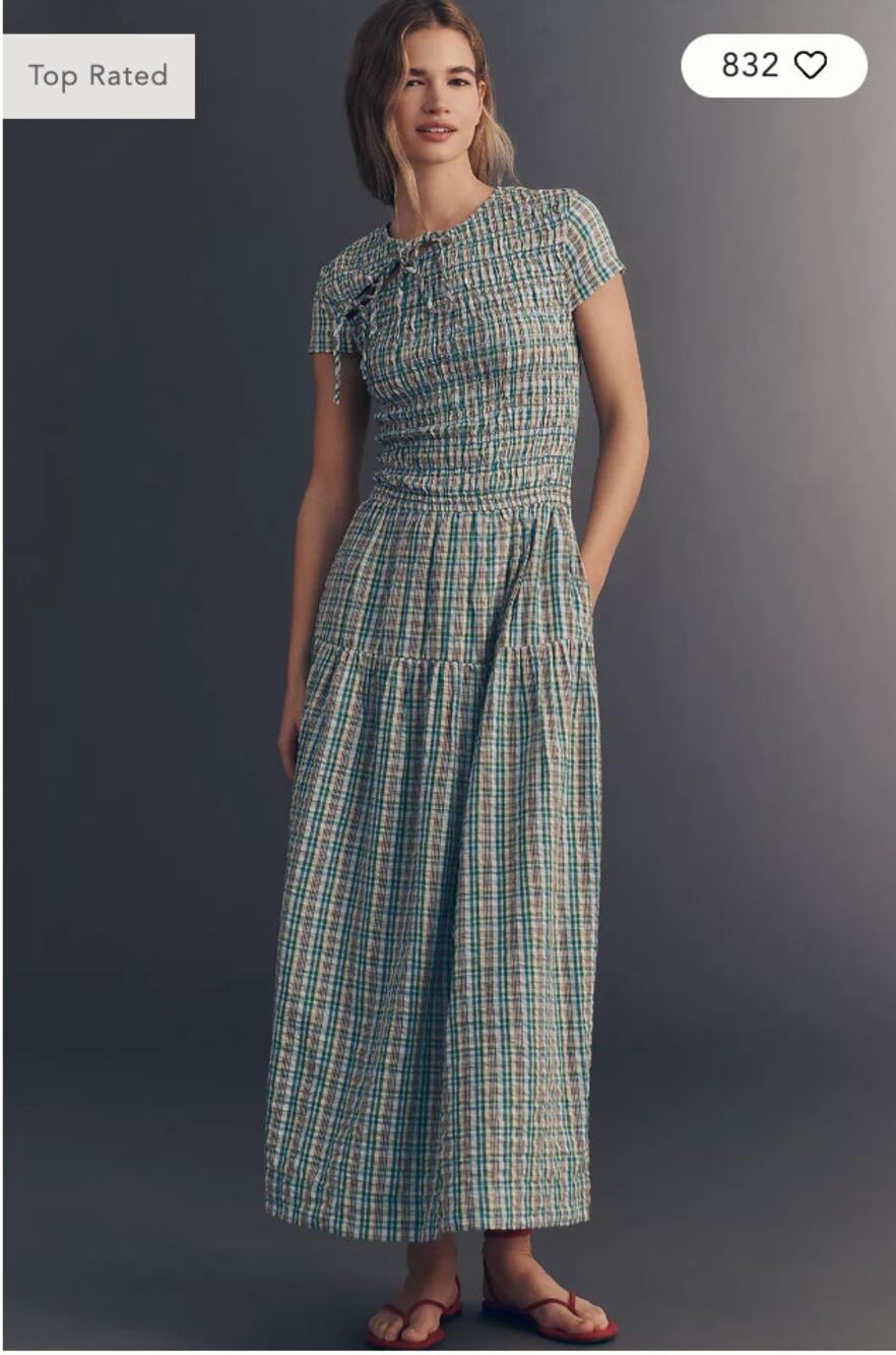 Anthropologie Damson Madder 100% Cotton Ebba Smocked Midi Dress 2